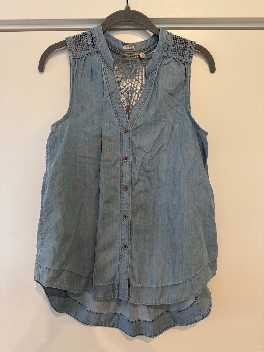 Anthropologie Holding Horses Denim Crochet Top Size 2